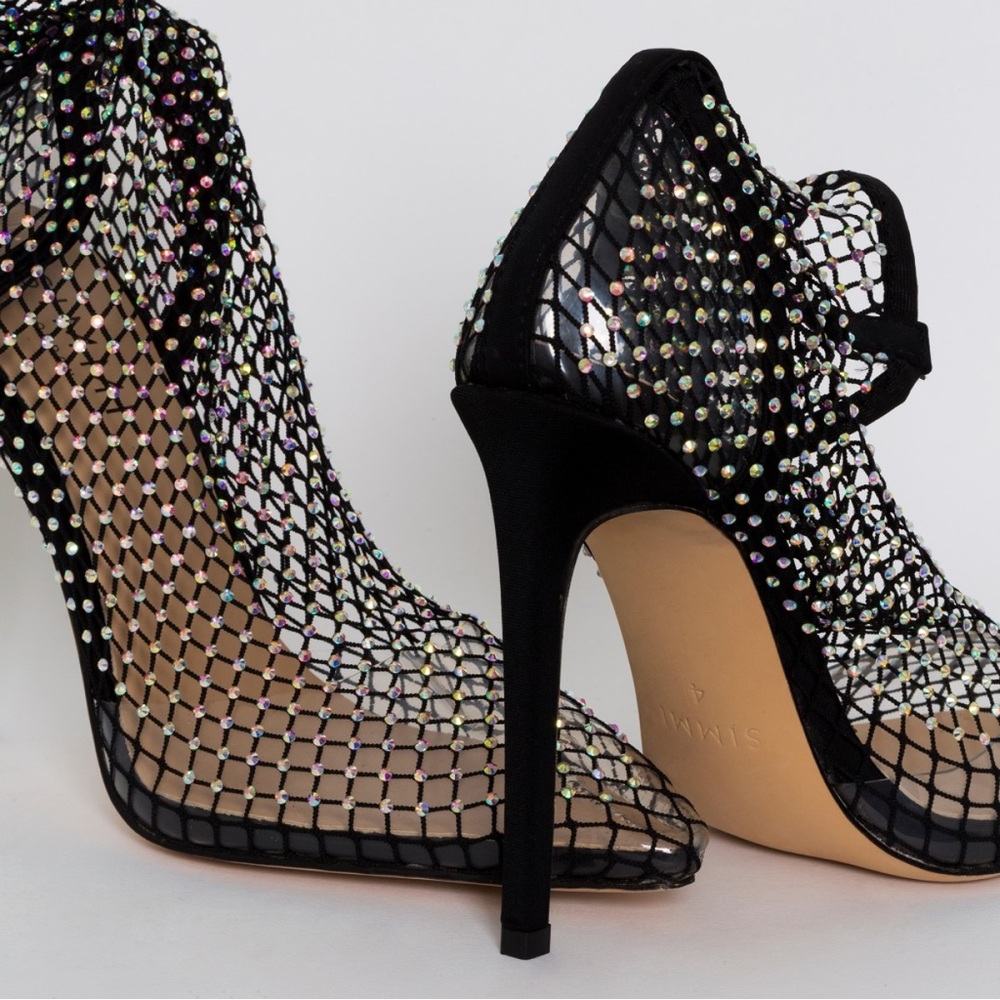 New!! KRYSTAL BLACK DIAMANTE FISHNET HEELS 8.5 - Picture 8 of 11